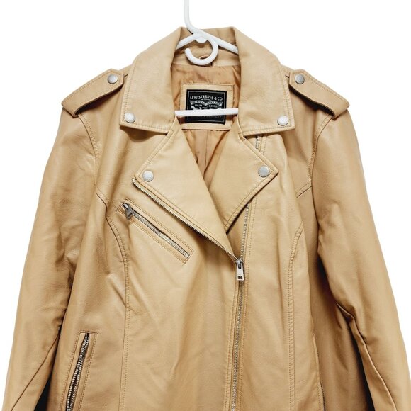 Levi's Women's Faux Leather Biker Jacket Size 2X Tan With Zipper Pockets New - Picture 7 of 13